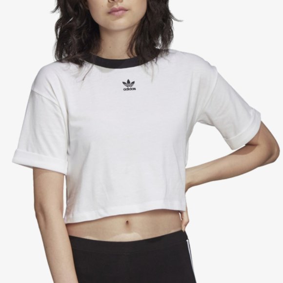 adidas Tops - Adidas White Black Ringer Crop Top Embroidered Logo Size M